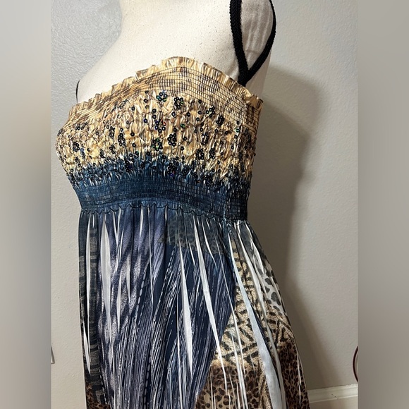 Cache strapless Animal Print Dress size M sequin smocked maxi leopard - Picture 5 of 11